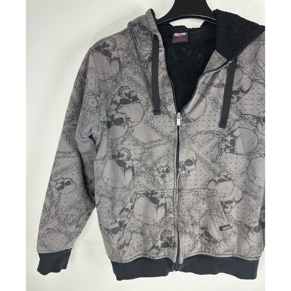 MMA Elite Hoodie Sherpa Lined Grunge Full Zip Y2K Alt Punk Skull Emo Mens Medium - Picture 5 of 16